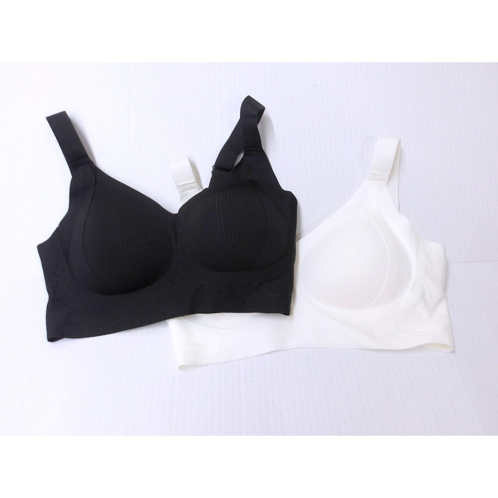 2‎ Pack Seamless Wireless Bras Black Ivory Molded Cup Adjustable Straps #26476